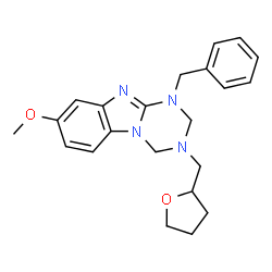 ChemSpider 2D Image | 1-Benzyl-8-methoxy-3-(tetrahydro-2-furanylmethyl)-1,2,3,4-tetrahydro[1,3,5]triazino[1,2-a]benzimidazole | C22H26N4O2