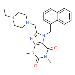 ChemSpider 2D Image | 8-[(4-Ethyl-1-piperazinyl)methyl]-1,3-dimethyl-7-(1-naphthylmethyl)-3,7-dihydro-1H-purine-2,6-dione | C25H30N6O2