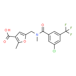 ChemSpider 2D Image | 5-({[3-Chloro-5-(trifluoromethyl)benzoyl](methyl)amino}methyl)-2-methyl-3-furoic acid | C16H13ClF3NO4