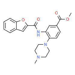 ChemSpider 2D Image | Methyl 3-[(1-benzofuran-2-ylcarbonyl)amino]-4-(4-methyl-1-piperazinyl)benzoate | C22H23N3O4
