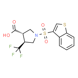ChemSpider 2D Image | (3S,4S)-1-(1-Benzothiophen-3-ylsulfonyl)-4-(trifluoromethyl)-3-pyrrolidinecarboxylic acid | C14H12F3NO4S2