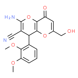 ChemSpider 2D Image | 2-Amino-4-(2,3-dimethoxyphenyl)-6-(hydroxymethyl)-8-oxo-4,8-dihydropyrano[3,2-b]pyran-3-carbonitrile | C18H16N2O6