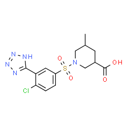 ChemSpider 2D Image | 1-{[4-Chloro-3-(1H-tetrazol-5-yl)phenyl]sulfonyl}-5-methyl-3-piperidinecarboxylic acid | C14H16ClN5O4S