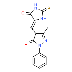 ChemSpider 2D Image | (4R)-5-Methyl-4-[(Z)-(5-oxo-2-thioxo-4-imidazolidinylidene)methyl]-2-phenyl-2,4-dihydro-3H-pyrazol-3-one | C14H12N4O2S