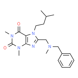 ChemSpider 2D Image | 8-{[Benzyl(methyl)amino]methyl}-1,3-dimethyl-7-(3-methylbutyl)-3,7-dihydro-1H-purine-2,6-dione | C21H29N5O2
