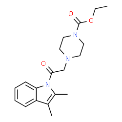 ChemSpider 2D Image | Ethyl 4-[2-(2,3-dimethyl-1H-indol-1-yl)-2-oxoethyl]-1-piperazinecarboxylate | C19H25N3O3