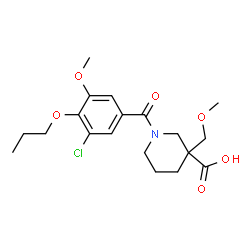 ChemSpider 2D Image | 1-(3-Chloro-5-methoxy-4-propoxybenzoyl)-3-(methoxymethyl)-3-piperidinecarboxylic acid | C19H26ClNO6