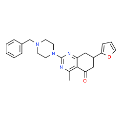 ChemSpider 2D Image | 2-(4-Benzyl-1-piperazinyl)-7-(2-furyl)-4-methyl-7,8-dihydro-5(6H)-quinazolinone | C24H26N4O2