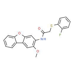 ChemSpider 2D Image | 2-[(2-Fluorophenyl)sulfanyl]-N-(2-methoxydibenzo[b,d]furan-3-yl)acetamide | C21H16FNO3S