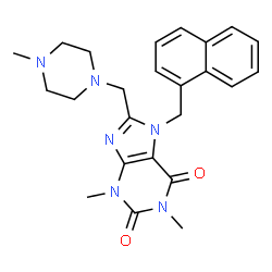 ChemSpider 2D Image | 1,3-Dimethyl-8-[(4-methyl-1-piperazinyl)methyl]-7-(1-naphthylmethyl)-3,7-dihydro-1H-purine-2,6-dione | C24H28N6O2