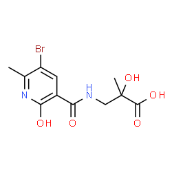 ChemSpider 2D Image | 3-{[(5-Bromo-2-hydroxy-6-methyl-3-pyridinyl)carbonyl]amino}-2-hydroxy-2-methylpropanoic acid | C11H13BrN2O5