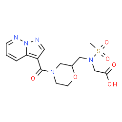 ChemSpider 2D Image | N-(Methylsulfonyl)-N-{[4-(pyrazolo[1,5-b]pyridazin-3-ylcarbonyl)-2-morpholinyl]methyl}glycine | C15H19N5O6S