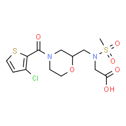 ChemSpider 2D Image | N-({4-[(3-Chloro-2-thienyl)carbonyl]-2-morpholinyl}methyl)-N-(methylsulfonyl)glycine | C13H17ClN2O6S2