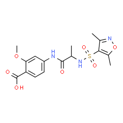 ChemSpider 2D Image | 4-({N-[(3,5-Dimethyl-1,2-oxazol-4-yl)sulfonyl]alanyl}amino)-2-methoxybenzoic acid | C16H19N3O7S