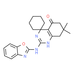 ChemSpider 2D Image | 2'-(1,3-Benzoxazol-2-ylamino)-7',7'-dimethyl-7',8'-dihydro-1'H-spiro[cyclohexane-1,4'-quinazolin]-5'(6'H)-one | C22H26N4O2