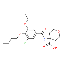 ChemSpider 2D Image | 4-[(4-Butoxy-3-chloro-5-ethoxybenzoyl)amino]tetrahydro-2H-pyran-4-carboxylic acid | C19H26ClNO6