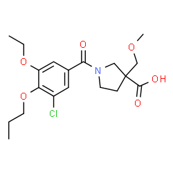 ChemSpider 2D Image | 1-(3-Chloro-5-ethoxy-4-propoxybenzoyl)-3-(methoxymethyl)-3-pyrrolidinecarboxylic acid | C19H26ClNO6