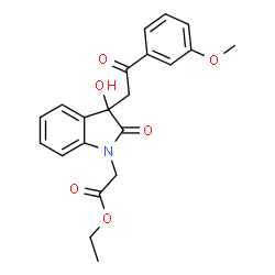 ChemSpider 2D Image | Ethyl {3-hydroxy-3-[2-(3-methoxyphenyl)-2-oxoethyl]-2-oxo-2,3-dihydro-1H-indol-1-yl}acetate | C21H21NO6