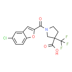 ChemSpider 2D Image | 1-[(5-Chloro-1-benzofuran-2-yl)carbonyl]-3-(trifluoromethyl)-3-pyrrolidinecarboxylic acid | C15H11ClF3NO4