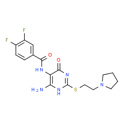 ChemSpider 2D Image | N-(6-Amino-4-oxo-2-{[2-(1-pyrrolidinyl)ethyl]sulfanyl}-1,4-dihydro-5-pyrimidinyl)-3,4-difluorobenzamide | C17H19F2N5O2S
