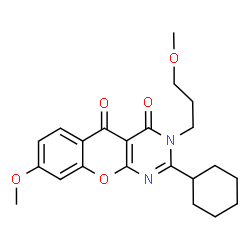 ChemSpider 2D Image | 2-Cyclohexyl-8-methoxy-3-(3-methoxypropyl)-4H-chromeno[2,3-d]pyrimidine-4,5(3H)-dione | C22H26N2O5