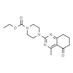 ChemSpider 2D Image | Ethyl 4-(4-methyl-5-oxo-5,6,7,8-tetrahydro-2-quinazolinyl)-1-piperazinecarboxylate | C16H22N4O3