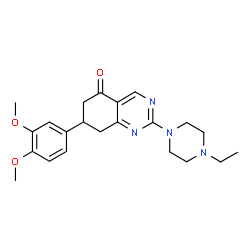 ChemSpider 2D Image | 7-(3,4-Dimethoxyphenyl)-2-(4-ethyl-1-piperazinyl)-7,8-dihydro-5(6H)-quinazolinone | C22H28N4O3