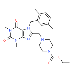 ChemSpider 2D Image | Ethyl 4-{[7-(2,5-dimethylbenzyl)-1,3-dimethyl-2,6-dioxo-2,3,6,7-tetrahydro-1H-purin-8-yl]methyl}-1-piperazinecarboxylate | C24H32N6O4