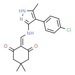 ChemSpider 2D Image | 2-({[4-(4-Chlorophenyl)-3-methyl-1H-pyrazol-5-yl]amino}methylene)-5,5-dimethylcyclohexane-1,3-dione | C19H20ClN3O2