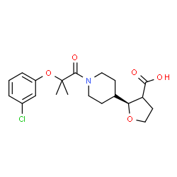ChemSpider 2D Image | (2S)-2-{1-[2-(3-Chlorophenoxy)-2-methylpropanoyl]-4-piperidinyl}tetrahydro-3-furancarboxylic acid | C20H26ClNO5