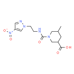 ChemSpider 2D Image | 5-Methyl-1-{[2-(4-nitro-1H-pyrazol-1-yl)ethyl]carbamoyl}-3-piperidinecarboxylic acid | C13H19N5O5