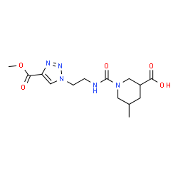 ChemSpider 2D Image | 1-({2-[4-(Methoxycarbonyl)-1H-1,2,3-triazol-1-yl]ethyl}carbamoyl)-5-methyl-3-piperidinecarboxylic acid | C14H21N5O5