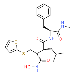 ChemSpider 2D Image | (2R,3R)-N~4~-Hydroxy-2-isobutyl-N~1~-[(2S)-1-(methylamino)-1-oxo-3-phenyl-2-propanyl]-3-[(2-thienylsulfanyl)methyl]succinamide | C23H31N3O4S2
