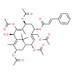 ChemSpider 2D Image | (1R,2S,5S,7S,8Z,10R,13S)-2,7,9,13-Tetraacetoxy-4-(acetoxymethyl)-10-hydroxy-8,12,15,15-tetramethylbicyclo[9.3.1]pentadeca-3,8,11-trien-5-yl (2E)-3-phenylacrylate | C39H48O13