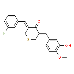 ChemSpider 2D Image | (3Z,5Z)-3-(3-Fluorobenzylidene)-5-(3-hydroxy-4-methoxybenzylidene)tetrahydro-4H-thiopyran-4-one | C20H17FO3S