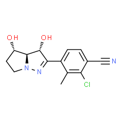 ChemSpider 2D Image | 2-Chloro-4-[(3S,3aS,4S)-3,4-dihydroxy-3a,4,5,6-tetrahydro-3H-pyrrolo[1,2-b]pyrazol-2-yl]-3-methylbenzonitrile | C14H14ClN3O2