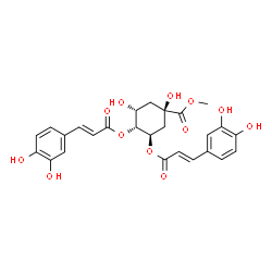 ChemSpider 2D Image | Methyl (1R,3R,4R,5R)-3,4-bis{[(2E)-3-(3,4-dihydroxyphenyl)-2-propenoyl]oxy}-1,5-dihydroxycyclohexanecarboxylate | C26H26O12