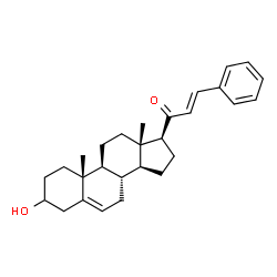 ChemSpider 2D Image | (2E)-1-[(8S,9S,10R,13S,14S,17S)-3-Hydroxy-10,13-dimethyl-2,3,4,7,8,9,10,11,12,13,14,15,16,17-tetradecahydro-1H-cyclopenta[a]phenanthren-17-yl]-3-phenyl-2-propen-1-one (non-preferred name) | C28H36O2