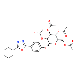 ChemSpider 2D Image | 4-(5-Cyclohexyl-1,3,4-oxadiazol-2-yl)phenyl 2,3,4,6-tetra-O-acetyl-beta-D-glucopyranoside | C28H34N2O11