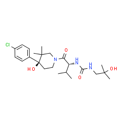 ChemSpider 2D Image | 1-{(2R)-1-[(4S)-4-(4-Chlorophenyl)-4-hydroxy-3,3-dimethyl-1-piperidinyl]-3-methyl-1-oxo-2-butanyl}-3-(2-hydroxy-2-methylpropyl)urea | C23H36ClN3O4