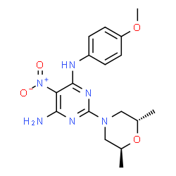 ChemSpider 2D Image | 2-[(2S,6S)-2,6-Dimethyl-4-morpholinyl]-N-(4-methoxyphenyl)-5-nitro-4,6-pyrimidinediamine | C17H22N6O4