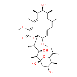 ChemSpider 2D Image | (5R)-2,4-Dideoxy-1-C-{(2S,3R,4S)-3-hydroxy-4-[(2R,3S,4E,6Z,9S,10S,11R,12E,14Z)-10-hydroxy-3,15-dimethoxy-7,9,11,13-tetramethyl-16-oxooxacyclohexadeca-4,6,12,14-tetraen-2-yl]-2-pentanyl}-5-isopropyl-4-
methyl-alpha-D-threo-pentopyranose | C35H58O9