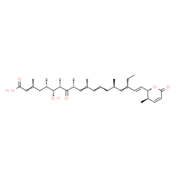 ChemSpider 2D Image | (2E,5S,6R,7S,9R,10E,12E,15R,16E,18E)-17-Ethyl-6-hydroxy-3,5,7,9,11,15-hexamethyl-19-[(2S,3R)-3-methyl-6-oxo-3,6-dihydro-2H-pyran-2-yl]-8-oxo-2,10,12,16,18-nonadecapentaenoic acid | C33H48O6