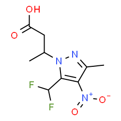 ChemSpider 2D Image | 3-[5-(Difluoromethyl)-3-methyl-4-nitro-1H-pyrazol-1-yl]butanoic acid | C9H11F2N3O4