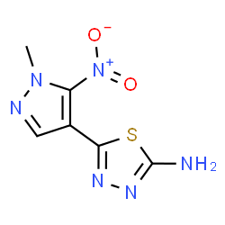 ChemSpider 2D Image | 5-(1-Methyl-5-nitro-1H-pyrazol-4-yl)-1,3,4-thiadiazol-2-amine | C6H6N6O2S