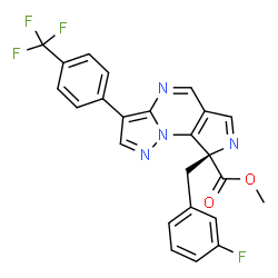 ChemSpider 2D Image | Methyl (8S)-8-(3-fluorobenzyl)-3-[4-(trifluoromethyl)phenyl]-8H-pyrazolo[1,5-a]pyrrolo[3,4-e]pyrimidine-8-carboxylate | C24H16F4N4O2