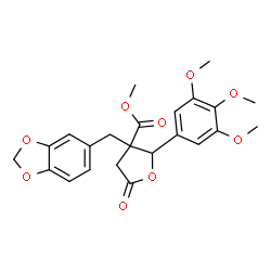 ChemSpider 2D Image | Methyl 3-(1,3-benzodioxol-5-ylmethyl)-5-oxo-2-(3,4,5-trimethoxyphenyl)tetrahydro-3-furancarboxylate | C23H24O9
