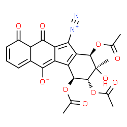 ChemSpider 2D Image | (1R,2R,3R,4S)-1,3,4-Triacetoxy-11-diazonio-2-hydroxy-2-methyl-9,10-dioxo-2,3,4,9,9a,10-hexahydro-1H-benzo[b]fluoren-5-olate | C24H20N2O10