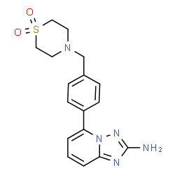 ChemSpider 2D Image | 5-{4-[(1,1-Dioxido-4-thiomorpholinyl)methyl]phenyl}[1,2,4]triazolo[1,5-a]pyridin-2-amine | C17H19N5O2S