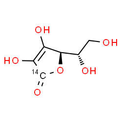 ChemSpider 2D Image | (5R)-5-[(1S)-1,2-Dihydroxyethyl]-3,4-dihydroxy-2(5H)-(2-~14~C)furanone (non-preferred name) | C514CH8O6